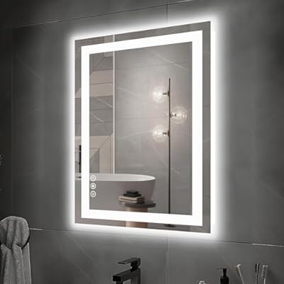 DUMOS 28"x 20" LED Bathroom Mirror with Lights, Dimmable Anti-Fog Front Lit Backlit Lighted Wall Mounted Rectangle for Vanity Makeup Memory Function Tempered Glass Shatter-Proof Horizontal&Vertically