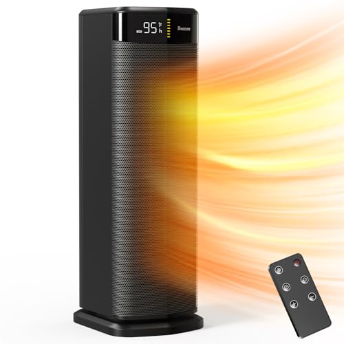 BREEZOME Space Heater for Indoor Use, 1500W Fast Heating Electric Heater with Thermostat & 24H Timer, 90°Oscillating PTC Ceramic Heater, Portable Room Heaters for Home Bedroom Office, Dark Grey