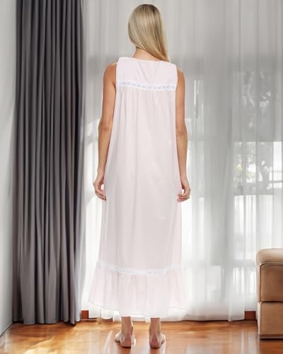 Image of Alexander Del Rossa Cotton Nightgowns for Women, Victorian Nightgown, Ladies Vintage Cotton Sleeveless