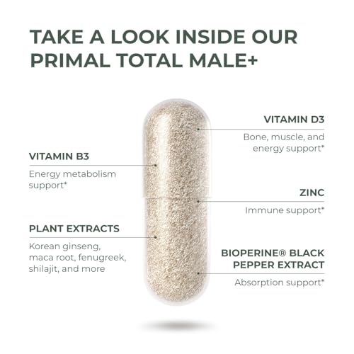 Primal Harvest Total Male+ Multivitamin for Men Vitamins, Minerals and Herbal Support for Energy, Vitality, Immune Health and Performance (1 Pack (90 Count))