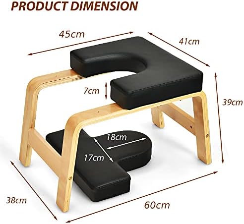 GYMAX Yoga Headstand Bench, Yoga Stool Stand Inversion Chair with Thick Padded Cushion and Wooden Legs, Fitness Training Stool for Workout, Strength, Balance, Training and Relieve Fatigue