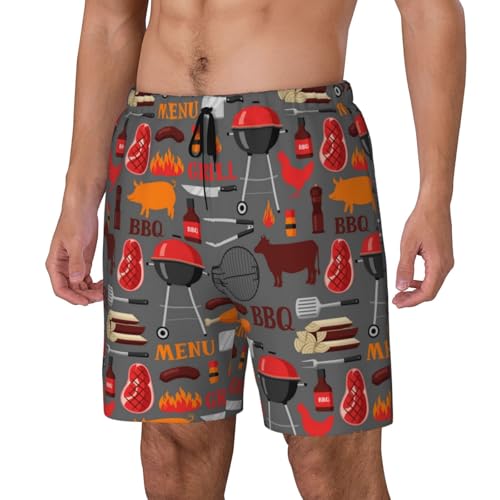 BBQ Icons Funny Men's Swim Trunks Board Shorts Quick Dry-3