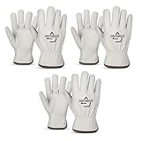 Giorgino Leather Work Gloves Men Pack of 3 Heavy Duty Cowhide Driver GlovesSafety Work Gloves for Gardening & Construction (3, Medium)