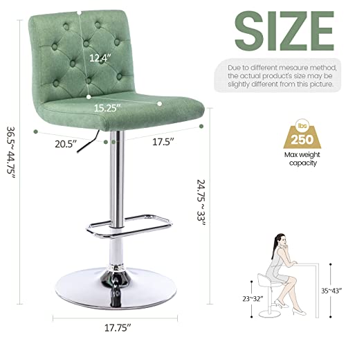 Brage Living Tufted Fabric Bar Stool, Adjustable Swivel Counter Height Barstool With Back, Upholstered Armless Airlift Bar Chair For Kitchen Dining Cafe (Green) #TOP2