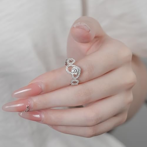 0.5 carat moissanite heart shaped anniversary ring, S925 sterling silver plated 18K white gold heart shaped hollow wedding ring for women4