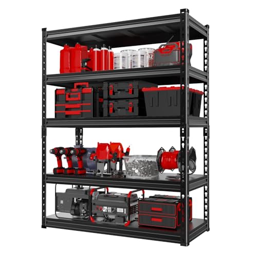 Metal Shelving Unit 5-Level Garage Shelving Metal Storage Racking Garage Storage Shelves for Storeroom Warehouse Storage Home Organisation (Black, 180H* 100W * 40D CM)