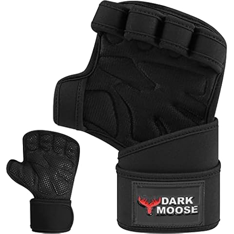 DARK MOOSE Gym Fitness Gloves for Men Women Non-Slip Hand Gloves Strong Silicon Padded Wrist Support Half Finger Gym Grips Palm Protector Exercise Pad Workout (Black, S) Cover