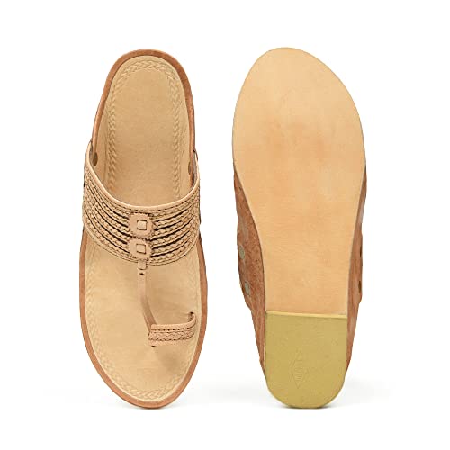 Image of Stepfox Men's Genuine Leather Kolhapuri Chappals | Handcrafted Traditional Ethnic Footwear for Weddings, Festival | Comfortable and Durable Handmade Indian Leather Slipper for Men