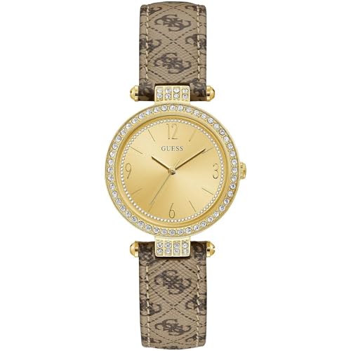 GUESS W1230L2 - Orologio analogico al quarzo, da donna, con cinturino in pelle, Oro, NOSIZE, Bracciale