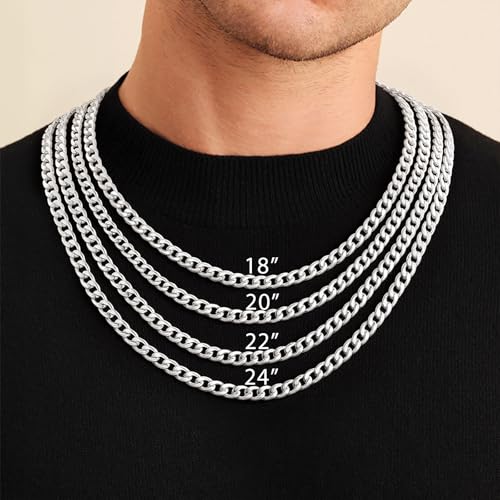 Cuban Link Chain for Men, 925 Sterling Silver Over 6mm/7mm Chunky Cuban Chain Diamond Cut Silver Necklace Chains Gifts for Men Father Boyfriends - Image 6