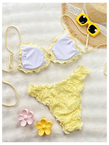 SOLY HUX Women's Spaghetti Strap Bikini Set Ruffle Trim Swimsuit Cute 2 Piece Bathing Suits Beachwear2
