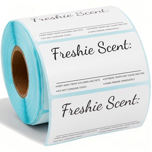 500 Pcs Freshie Scent Labels Roll 2.36x1.18 Car Freshie Warning Instruction Stickers with Blank Scent Line Waterproof Thermal Labels for Freshie Making Supplies & Small Business