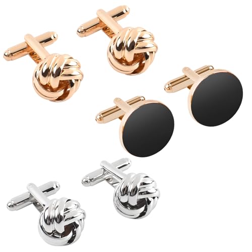 La mejor selección de Mancuernillas del mes. 41 3 Pares Mancuernillas Para Hombre, Estilo Elegante Para Reuniones De Negocios Y Bodas, Incluye Diseños Redondos Y Cuadrados En Negro Y Plateado
