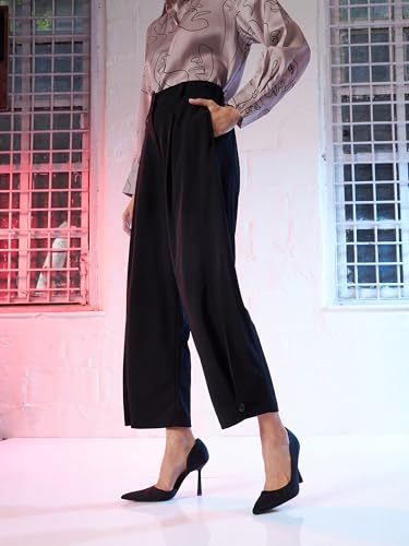 Image of Black Button Hem Darted Balloon Pants