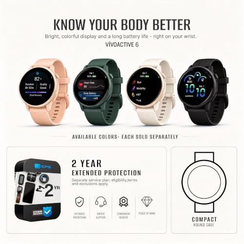 Garmin vivoactive 6, Health and Fitness GPS Smartwatch, AMOLED Display, Up to 11 Days of Battery, Jasper Green with Silicone Band, 010-02985-02 - Bundle w/Deco Essentials 2-Year CPS Plan - image 9