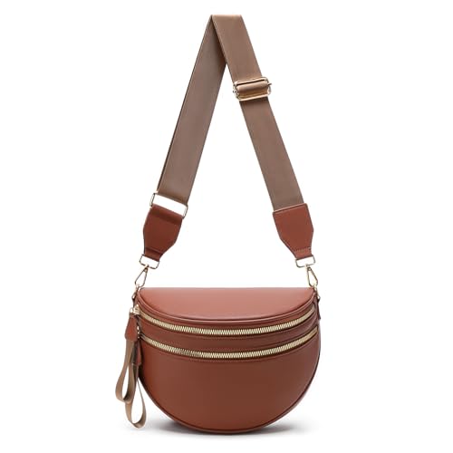 Emmafy Crossbody Bags for Women Lightweight Fanny Pack Spacious Sling Bag for Travel Gym Running & Daily Use (Brown)