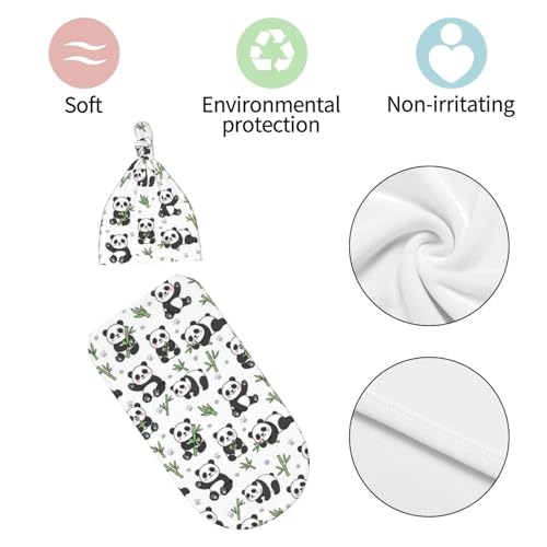 Image of Panda Swaddle Blanket with Hat for Baby, Swaddling Panda Theme Baby Stuff
