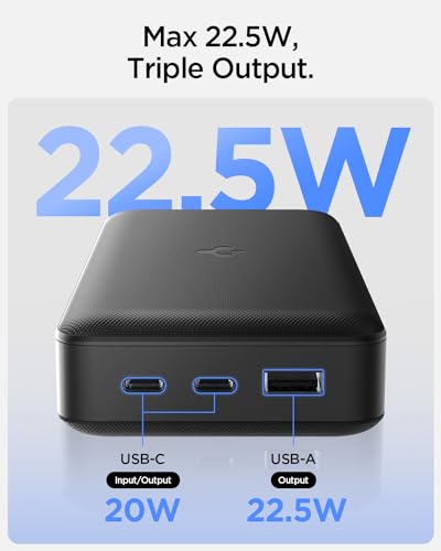 Image of Spigen ArcPack 30000mAh Power Bank, PD3.0, Fast Charging, 22.5W Max Output, 2 Type-C Ports, 1 USB-A Port- (ABS+PC, Black)