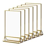 Boxalls Acrylic Sign Holders Gold Border - 6 Pack, 4x6 Gold Clear Picture Frames Vertical Stand, Dou
