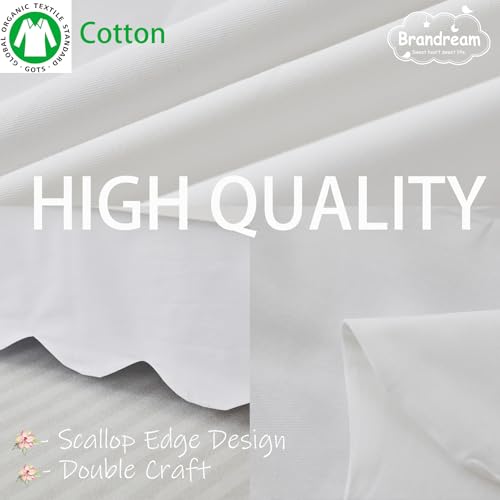 Image of Brandream Scallop Edge Cotton Crib Skirt Toddler Bedskirt Baby Nursery Crib Bed Skirt Boho BohemianNeutral Solid Color Cream Off White Farmhouse Chic Boho Bohemian Skirt