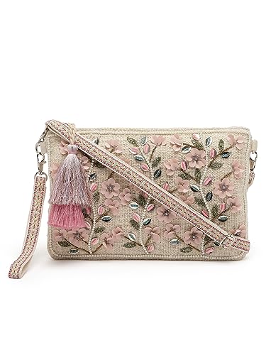 Image of Anekaant Cotton Sling Bag - Boho Floral Bead Work, Handmade Ethnic Crossbody Bag for Women