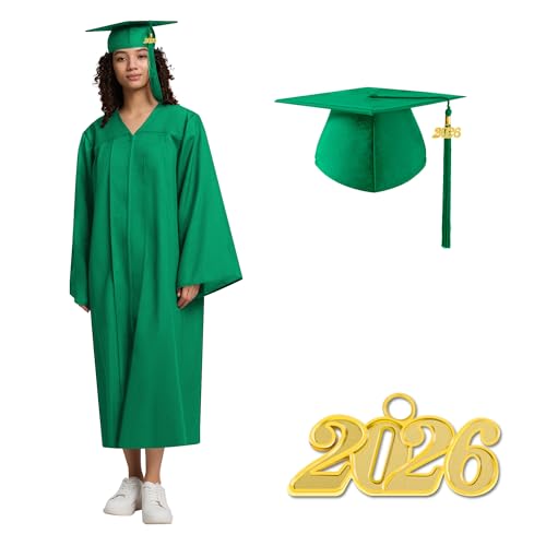Image of 2026 Graduation Cap and Gown Matte Unisex for High School Bachelor | Heavyweight Matte Polyester, Zipper Closure, Adjustable Cap with 2026 Tassel, Sizes 39-60, Bulk Orders Available