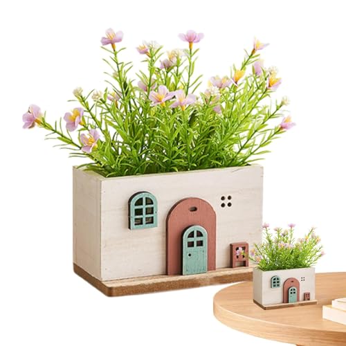 Plantas en macetas artificiales de interior, pequeñas plantas artificiales interiores | Planta artificial falsa de estilo casa - Mesa de centro de escritorio, decoración de mesa de vegetación para ami