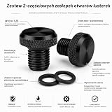 2 sztuki zaślepek do lusterek motocyklowych, śruby M10 x 1,25, gwint prawy + gwint lewy, aluminiowe śruby do lusterek z 2 gumowymi pierścieniami uszczelniającymi, zaślepki do lusterka wstecznego