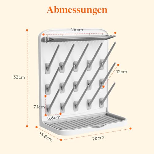 Lifewit Großer Trockenständer Babyflaschen, 15 Haken Flaschentrockner mit Abtropfschale für Arbeitsplatte, Vertikal Flaschenständer Abtropfgestell für Bechern Pumpenteile Babyzubehör