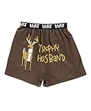 Lazy One Funny Animal Boxers, Novelty Boxer Shorts, Humorous Underwear, Gag Gifts for Men, Hunting, Harvest, Deer, Out Door, Birthday Suit (Trophy Husband, Medium)