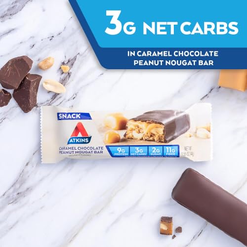 Atkins 305216 Caramel Chocolate Peanut Nougat Snack Bar, Protein Snack, High In Fiber, 2G Sugar, Keto Friendly thumb #3