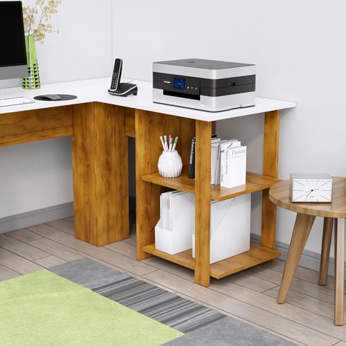 Image of Bniture Wooden Study Table for Home | Engineered Wood Study Table with Shelf Storage | L Shape Multi Purpose Computer Desk for Writing & Study | Laptop Table for Study Room | Giant Wood & Frosty White