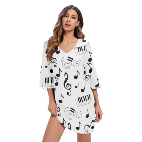 Robe courte blanche imprimée notes de musique pour femme tendance