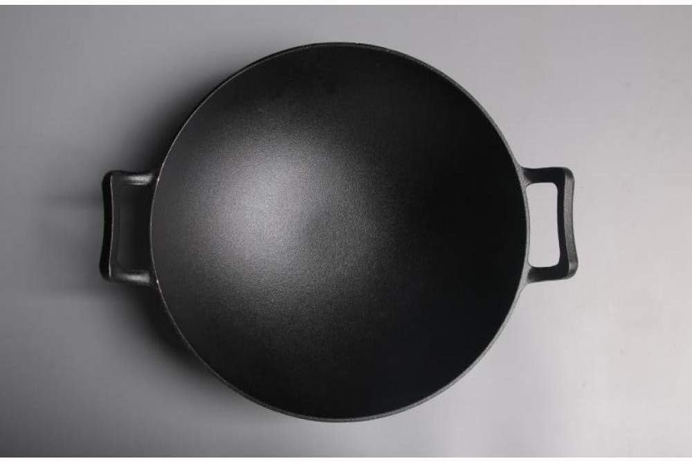 Wok mit rundem Boden, Doppelohr-Wok, Gusseisen, unbeschichtet, Vintage-Stil, verdickter Gusseisentopf, Infinity-Wok, 36 cm