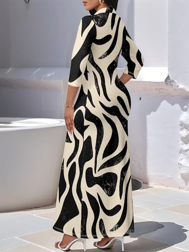 Image of PinkPatty Women's Casual 3 /4 Sleeve Polo V Neck Bodycon Maxi Dress