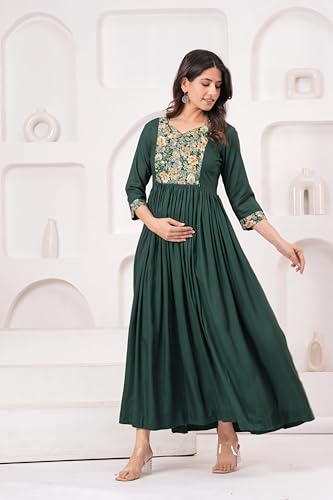 Image of Dhruvi Women's Rayon Anarkali Maternity Dress & Feeding Kurti with Zippers