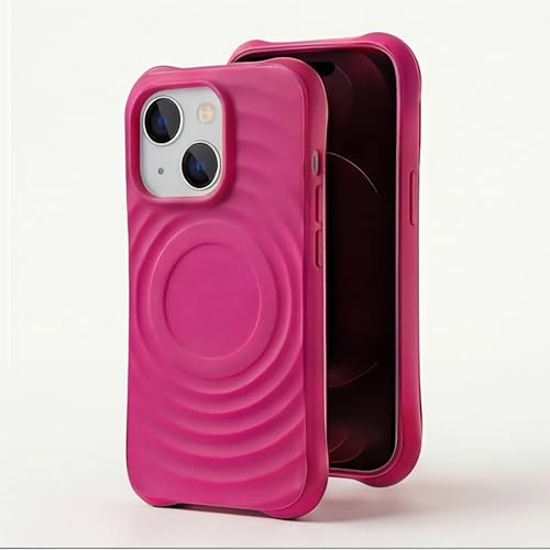 Image of amazon basics Shockproof Case for iPhone 15 Plus | Ripple Pattern | Camera Protection | Protective Cover with Enhanced Grip & Wireless Charging Support - Maroon Red