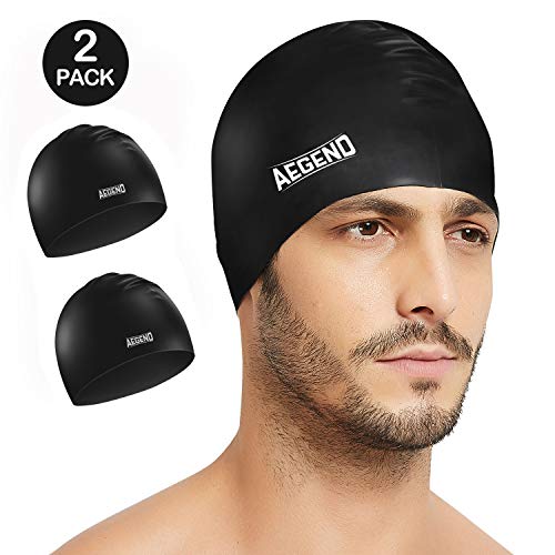 aegend 2 Pack Swim Cap, Durable Silicone Swimming Caps for Long Hair Short