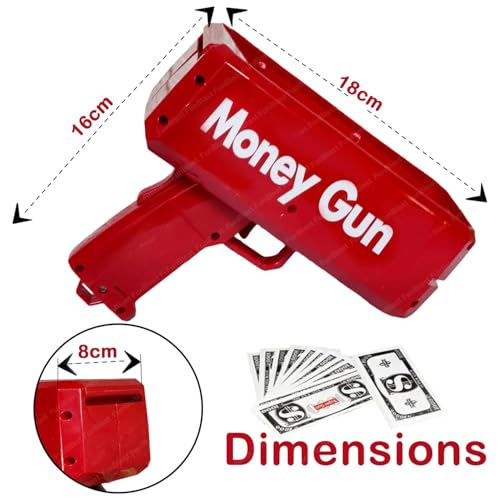 Image of Red Money Gun Shooter with 50PCS Fake Doller, Make It Rain Money Thrower Gun, Handheld Spary Paper Money Cash Gun Fake Gun for Game Video Party