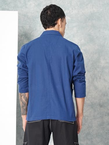 Image of The Indian Garage Co Men Slim Fit Solid Full Sleeves Cutaway Collar Street Wear Over Shirt