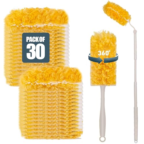Image of Heavy Duty Duster Refills 30 Pack, 360 Multi Surface Feather Dusters Kit with Extendable 3FT Handle, Disposable Microfiber Dusters for Cleaning Furniture, Blinds, Ceiling Fan & Car