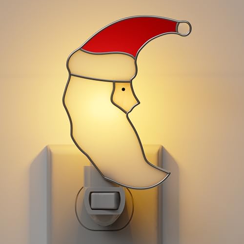 Image of Staiend Glass Christmas Santa Moon Plug in Night Lights for Home