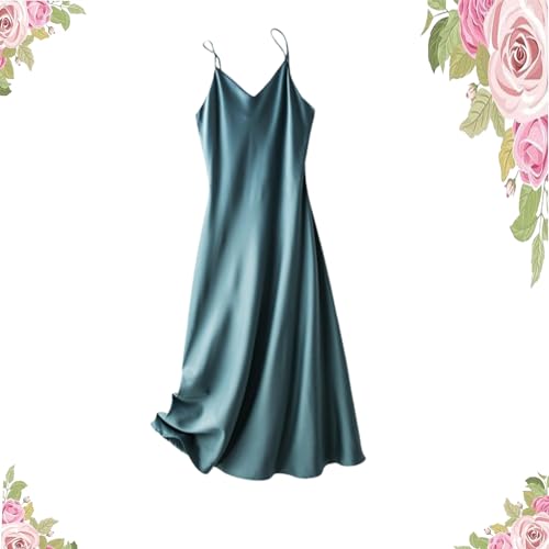 Robe longue à bretelles en satin : révélez votre éclat en vert XXXL