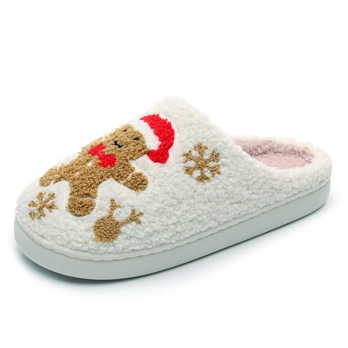 Image of Christmas Slippers Winter Warm Plush Pattern Slippers Soft Non-Slip Indoor House Shoes for Men Women