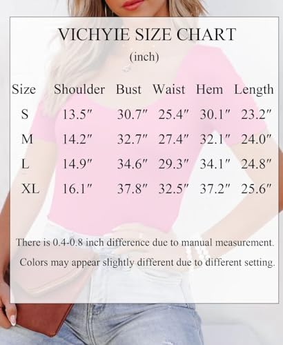 VICHYIE Summer Women's Scoop Neck Short Sleeve Shirts Ribbed Slim Fitted Casual Basic Top Blouses - Image 3