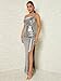 Floerns Women's One Shoulder Sleeveless Ruched Slit Hem Metallic Bodycon Long Dress Silver M