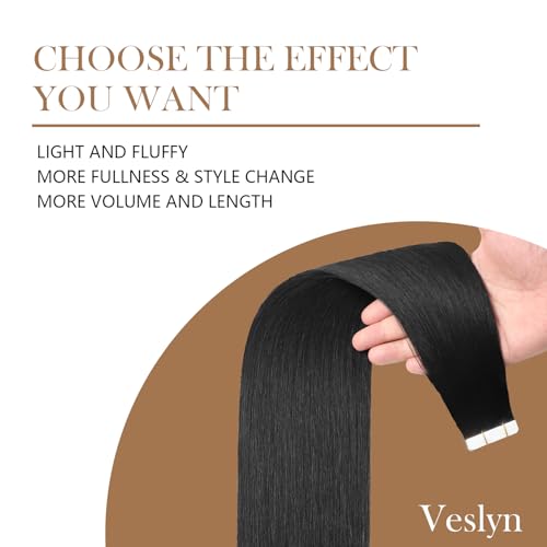 Image of Tape In Hair Extensions Human Hair 24 Inch #1 Jet Black