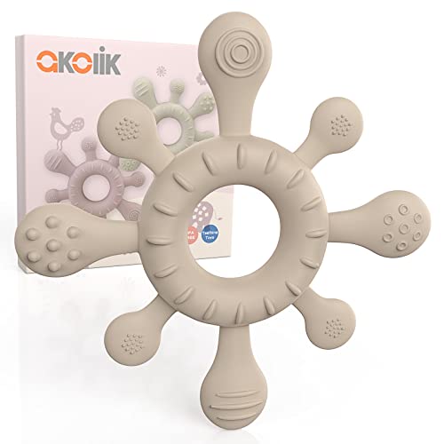akolik Anneaux de dentition pour bébé, jouet de dentition en silicone, jouet de dentition sans BPA, jouet de dentition pour bébé à partir de 6 mois (café)
