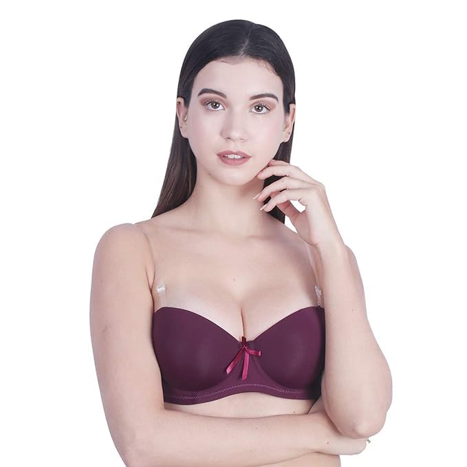 Image of Women's Balconette Bra Transparent Strapless Backless Invisible Clear Back Underwire Pushup Padded Bra Cups Demi