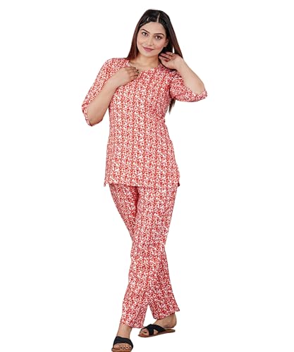 Image of Women's Rayon Night Suit Set Printed Shirt & Pyjama Soft Comfortable Sleepwear Loungewear for Women